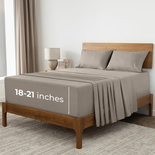 Mellanni Extra Deep Queen Sheets - 4 PC Iconic Collection Bedding - Hotel Luxury, Ultra Soft, Cooling Bed Sheets - Wrinkle, Fade, Stain Resistant (Queen, Tan)