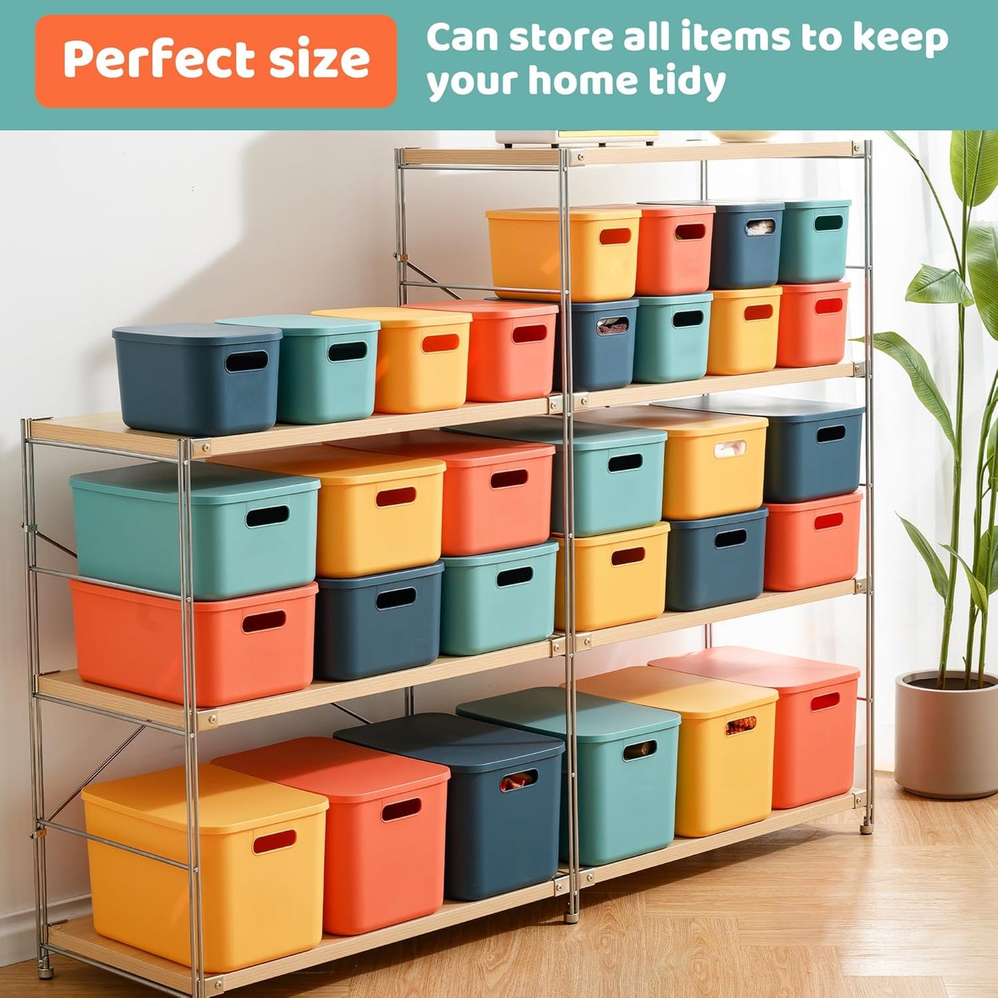 Plastic Storage Bins with Lid - Stackable Organizing Containers for Home & Office | 4 Large & 4 Small