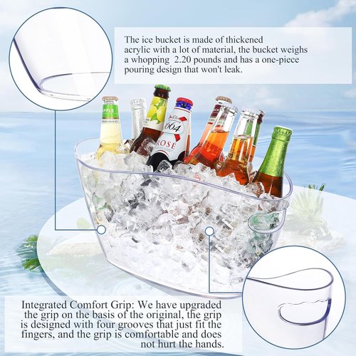 Ice Bucket-3 pcs Acrylic Beverage Tub,Champagne Bucket for Parties, Mimosa Bar Supplies for Beer, Sparkling, Wine, Cocktails
