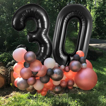 30 Number Balloons - Large 40 Inch Foil Balloon for 30th Birthday & Anniversary Celebrations | Black