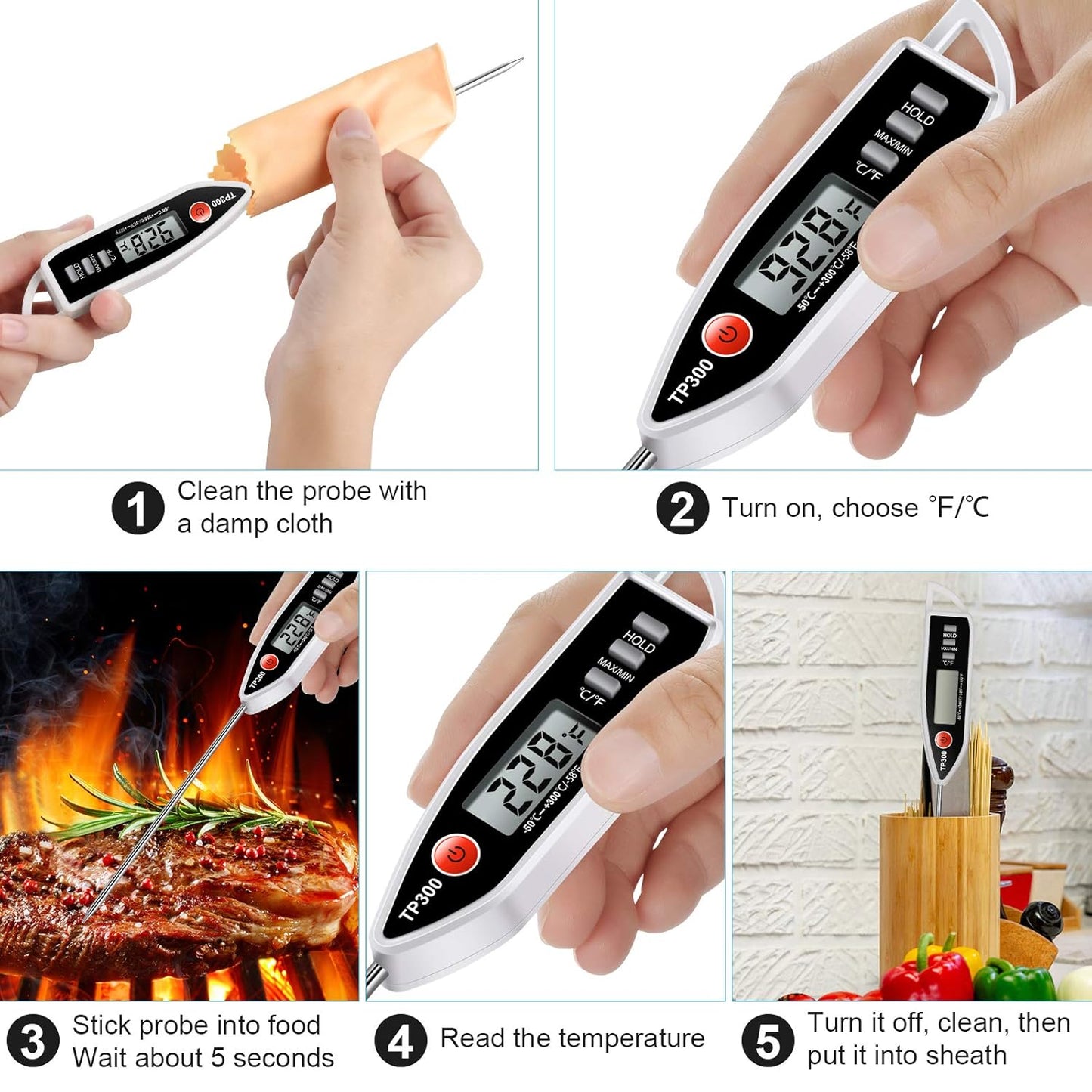 Skiennix Digital Meat Thermometer - Instant Read Cooking Tool for BBQ, Candy, Oil & More | Versatile Kitchen Use