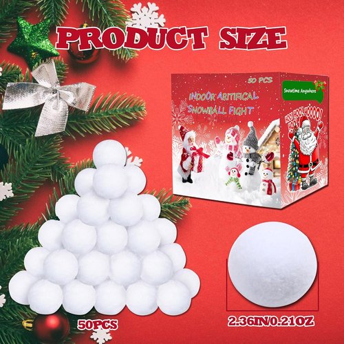 Fake Snowballs - 50 Pcs Soft Indoor & Outdoor Snow Fight Balls | Fun Christmas Decor & Party Supplies