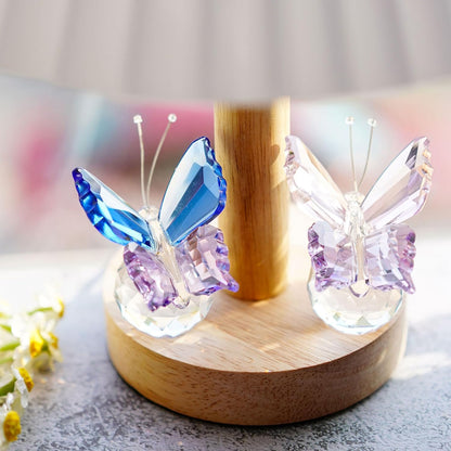 Skiennix Crystal Butterfly Figurines - Elegant Clear Ball Base | 2-Piece Collectible Set for Weddings & Gifts