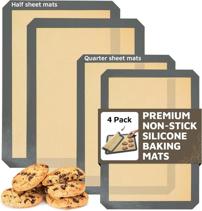 Skiennix Silicone Baking Mats - Nonstick 4-Pack for Macarons & Cookies | 2 Half & 2 Quarter Sizes