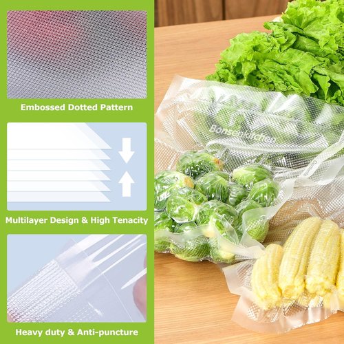 Bonsenkitchen Vacuum Sealer Rolls - 6 Pack of Commercial Grade BPA-Free Bags | 3 Rolls 11" x 20' & 3 Rolls 8" x 20' for Food Storage & Sous Vide Cooking