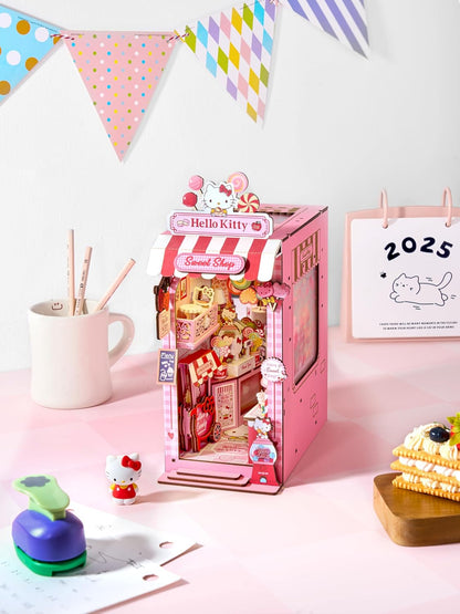 Sanrio Hello Kitty Sweet Shop Book Nook Kit - DIY Miniature Shelf Insert with Touch LED - 149-Piece 3D Puzzle for Adults & Teens