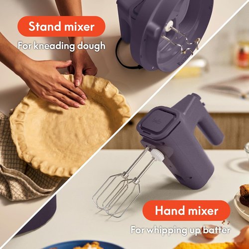 Bella 3.5 Qt Electric Hand & Stand Mixer - 2-in-1 with Bowl, Dough Hook & Whisk, 200 Watt, Plum