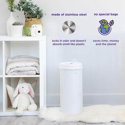 Ubbi Stainless Steel Diaper Pail - Odor Locking Design, No Special Bags Needed | Ivory Color, Award-Winning