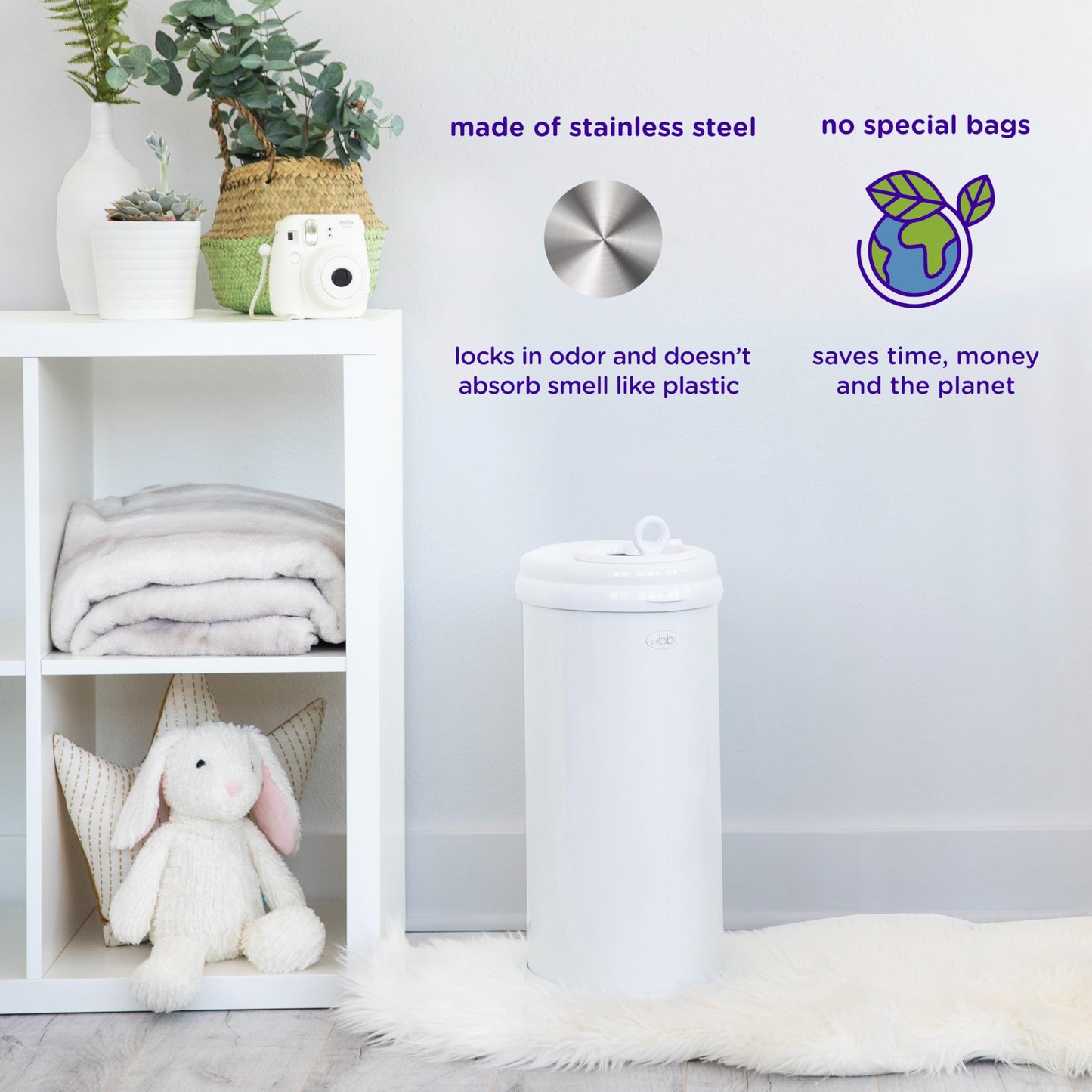 Ubbi Steel Diaper Pail, Odor Locking, No Special Bag Required, Award-Winning, Registry Must-Have, Marble