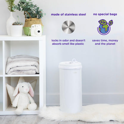 Ubbi Steel Diaper Pail, Odor Locking, No Special Bag Required, Award-Winning, Registry Must-Have, Marble
