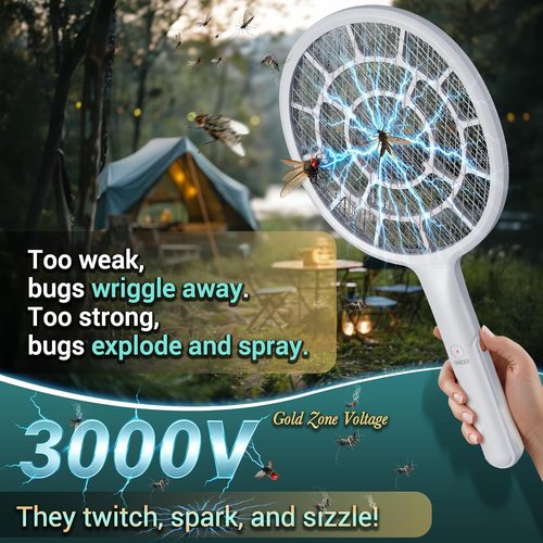Gold Zone Electric Fly Swatter - Powerful Bug Zapper Racket with 3 mm Mesh | Lightweight, Battery Powered for Indoor & Outdoor Use
