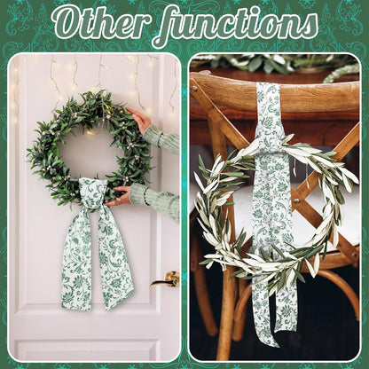 VitalCozy Wreath Sash - 2 Pcs Garland Ribbon Accessories for Indoor/Outdoor Decor | 4.5" W x 56" L (Green)
