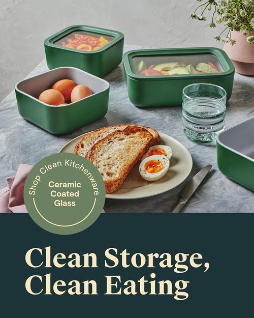 Caraway 13pc Glass Food Storage Container Set - Non-Toxic, Easy to Store Lunch Boxes - Cream with Glass Lids