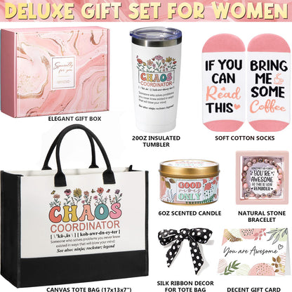 Thank You Gifts for Women, Administrative Professional Day Gifts, Chaos Coordinator Gifts for Coworkers Employee Boss Lady Manager Nurse Teacher Appreciation Gifts, Birthday Gifts with Canvas Tote Bag