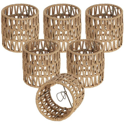 Chandelier Shades Set of 6, Small Rattan Lamp Shades Clip on Bulb, 5.1 x 5.1in Boho Lamp Shades Replacement, Mini Cylinder Woven Lampshade, Clip on Lamp Shade for Floor Lamp Pendant Light Wall Sconces