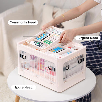 Skiennix 24 QT Medicine Organizer - Extra Large Collapsible Storage Box with Removable Tray & Wheels