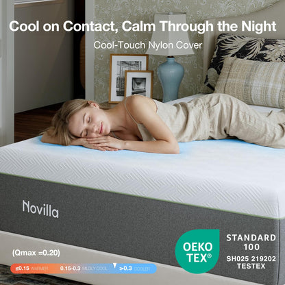 Novilla Bliss Green Tea Memory Foam Twin XL Mattress, 10 Inch XL Twin Mattress for Kids for Refreshing Sleep with Cool-Touch Nylon Cover, Zone Support & Pain Relief with CertiPUR-US Certified Foams