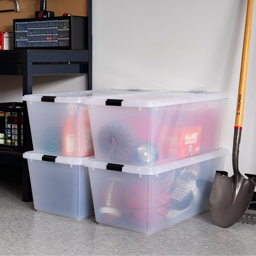 IRIS USA Stackable Plastic Storage Bins - 91 Qt BPA-Free, Durable Lids, 4 Pack, Clear Organizing Solution
