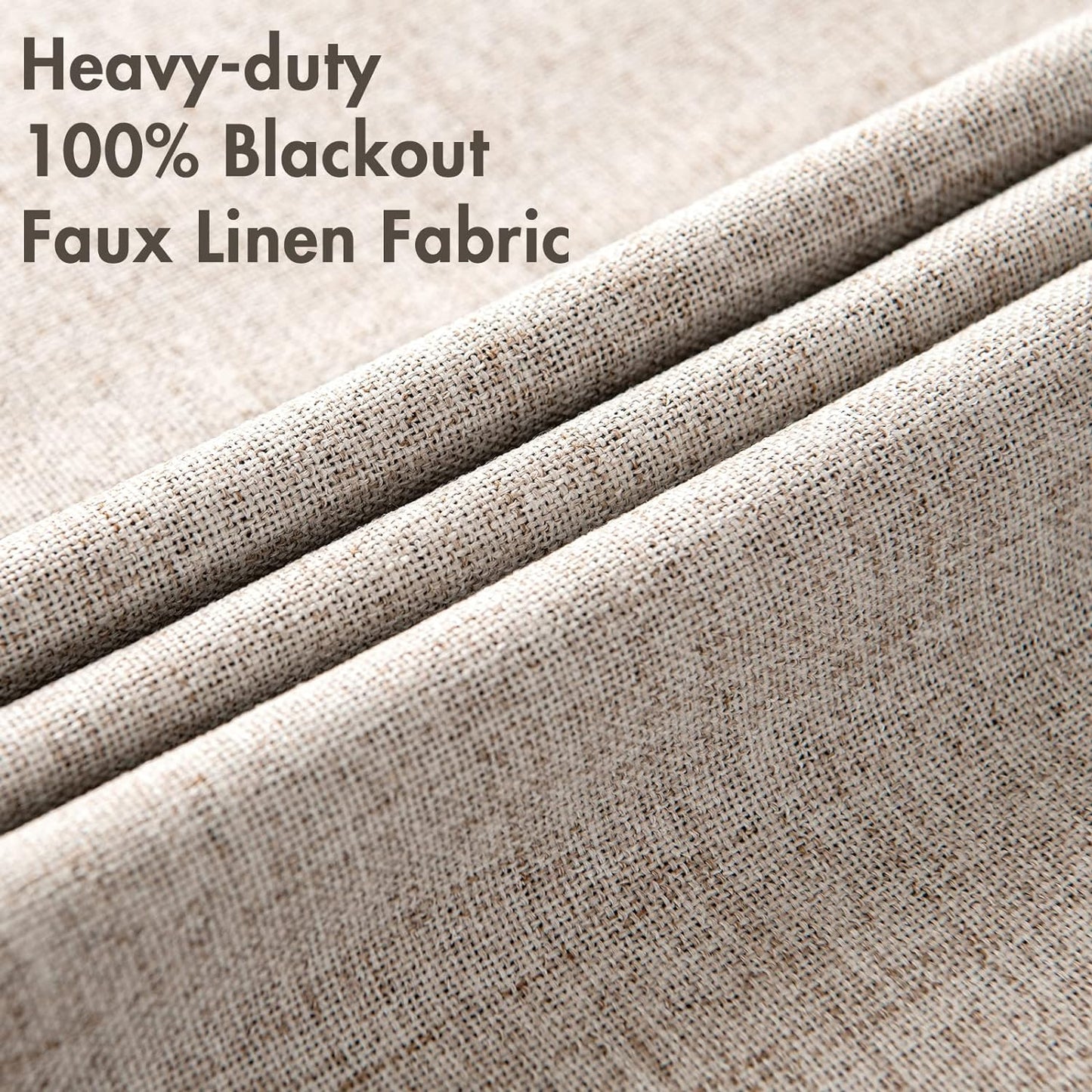 MIULEE Linen Blackout Curtains - 100% Room Darkening Thermal Insulated Grommet Panels | Khaki, 42"x63" (2 PCs)