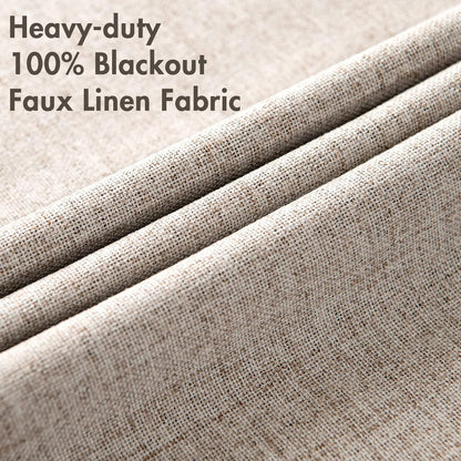 MIULEE Linen Blackout Curtains - 100% Room Darkening Thermal Insulated Grommet Panels | Khaki, 42"x63" (2 PCs)
