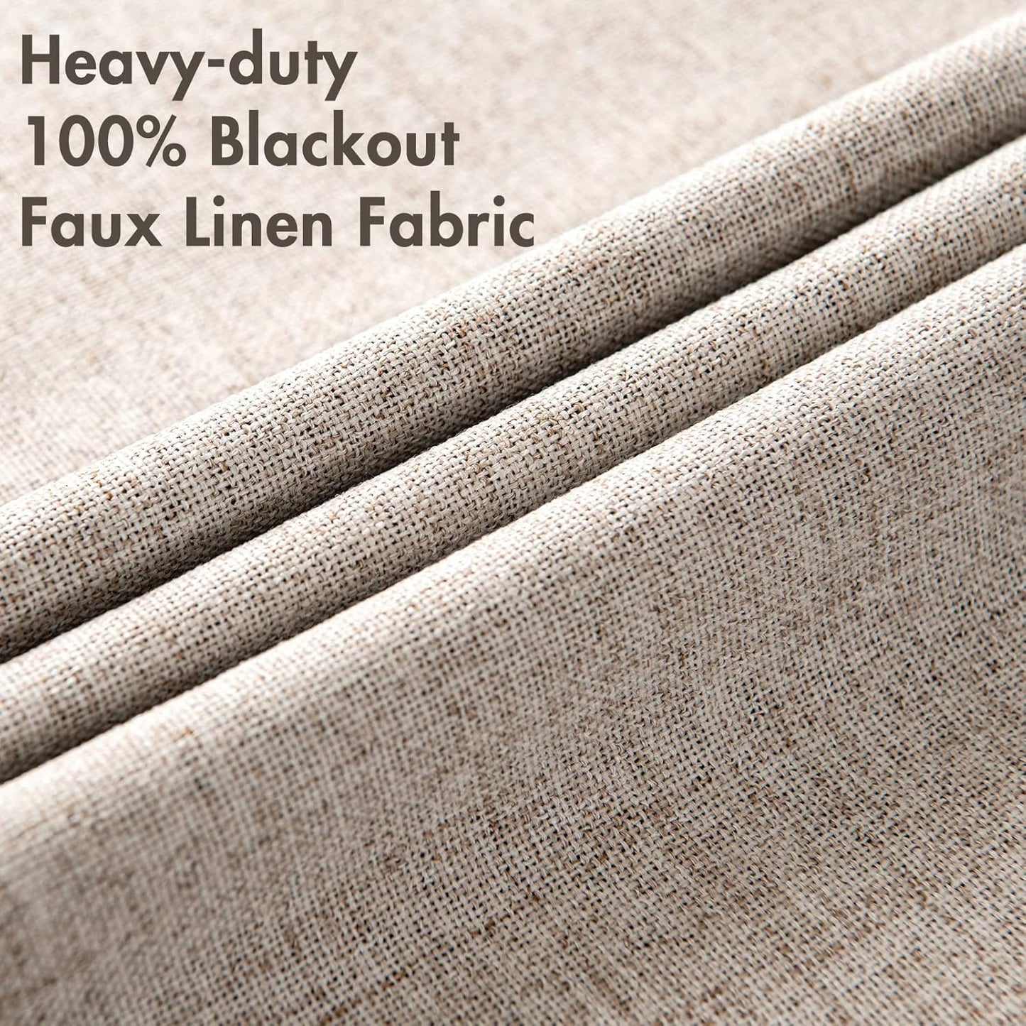MIULEE Linen Blackout Curtains - 100% Room Darkening Thermal Insulated Grommet Panels | Khaki, 42" x 63" (2 PCs)