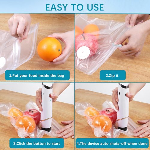 Handheld Vacuum Sealer - Compact Portable Food Sealer with 10 Reusable Bags for Travel & Meal Prep