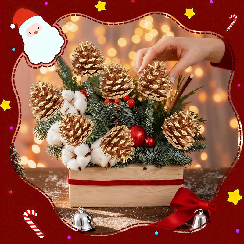 Gold 3 Inch Pine Cone Picks 30Pcs Christmas Wreath Decor - Variation: Glod-30