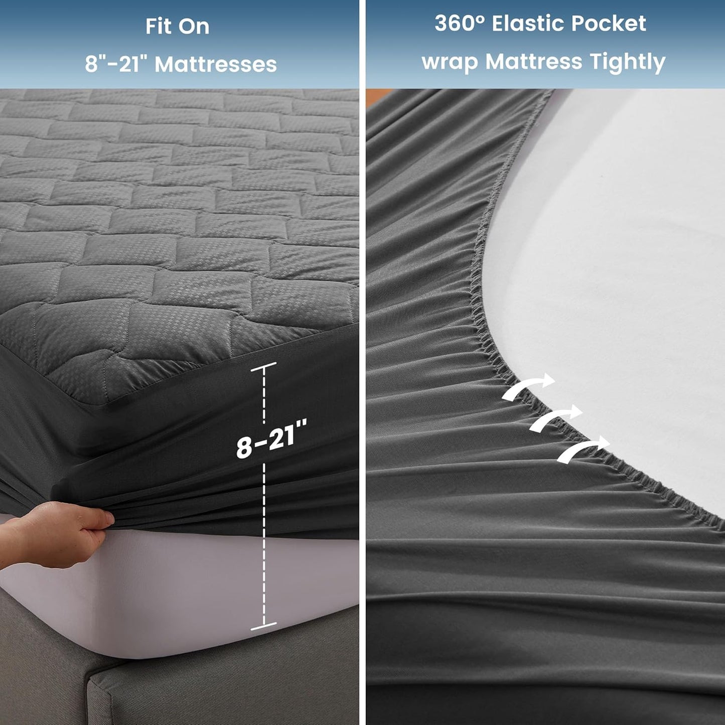Sleep Zone Waterproof Mattress Protector Pad - Breathable Twin Mattress Topper with Deep Pockets | Hotel Quality, Grey