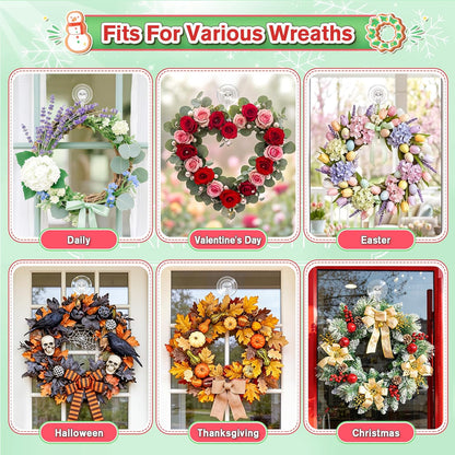 VIS'V Wreath Hanger - Heavy Duty Suction Cup Hooks | 22 LB Capacity, Removable & Reusable, Clear - 4 Pcs