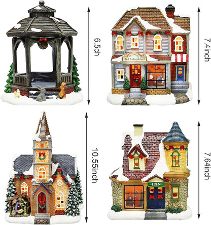 Moments In Time 20-Piece Lighted Christmas Village Set - Hand-Painted Holiday Town Display with LED Lights