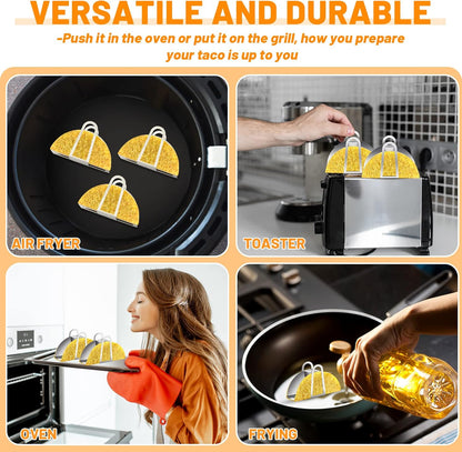 Skiennix 4-Pack Stainless Steel Taco Shell Molds - Durable Holders for Crispy Tortillas | Kitchen Cooking Tools