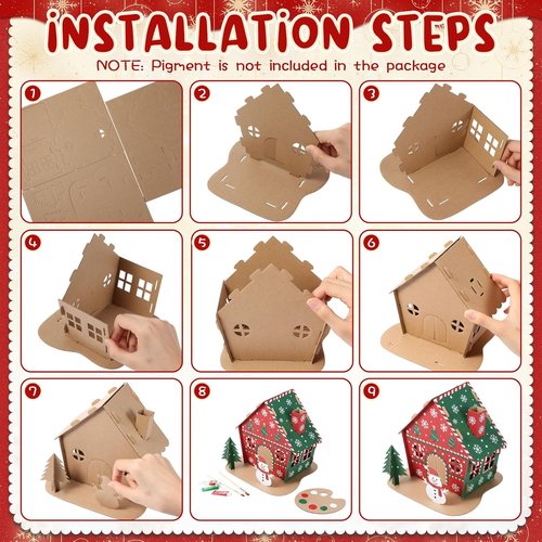Harloon Christmas Gingerbread House Kit - 24 Sets of DIY Cardboard Craft Decorations for Kids