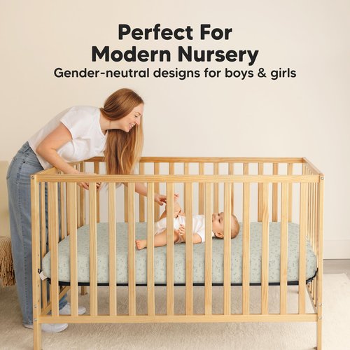 2-Pack Waterproof Crib Sheets for Boys, Girls - 52x28 Fitted Organic Cotton Baby Crib Sheets, Toddler Mattress Protector Cover, Washable, Soft & Durable Baby Bedding Essentials(Pine Grove)