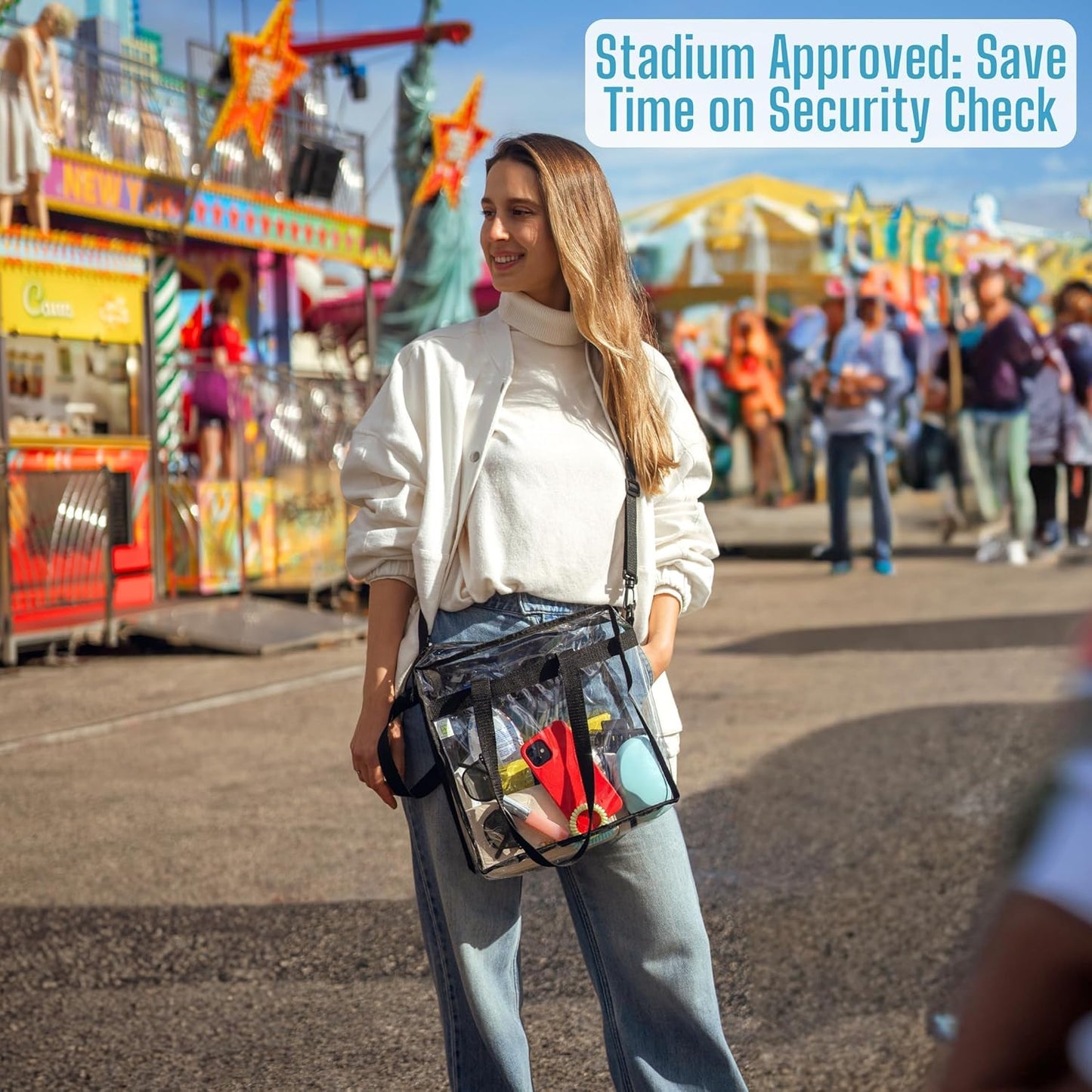 VENO Clear Tote Bag - Stadium Approved 2-Pack | Large Transparent Crossbody Bags for Events