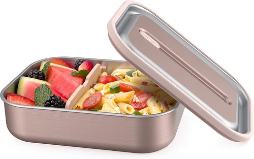 Bentgo MicroSteel Lunch Box - Leak-Proof, Microwave & Oven Safe, Bento-Style, Rose Gold