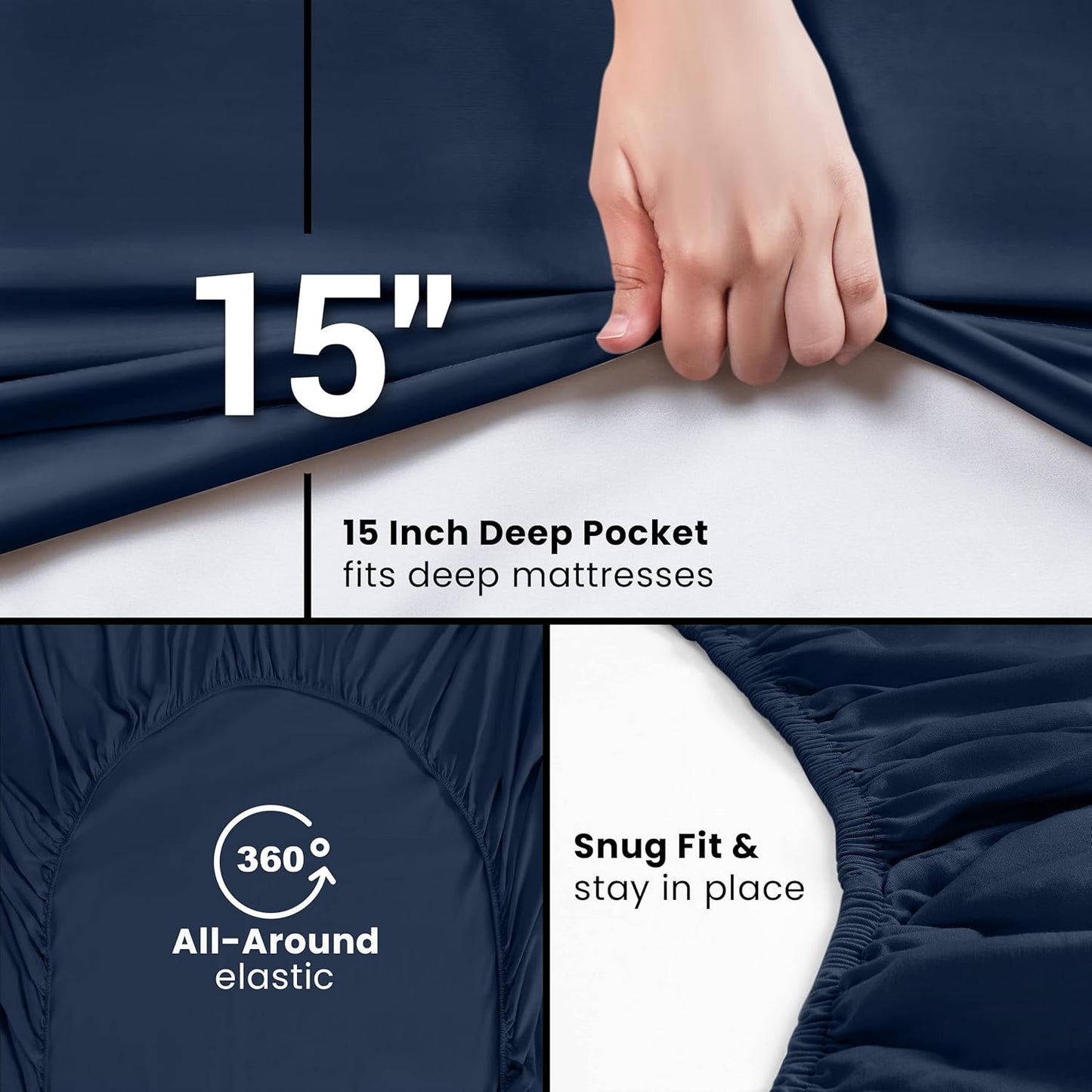 Utopia Bedding Twin Fitted Sheet - Soft Microfiber - Deep Pocket Design - Navy Color - Easy Care