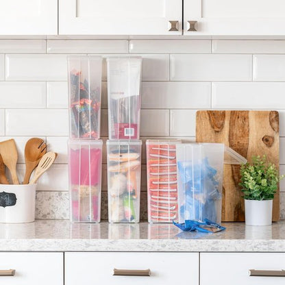 IRIS USA Vertical Storage Containers - Stackable Clear Bins with Lids for Home & Office Organization | 6 Pack