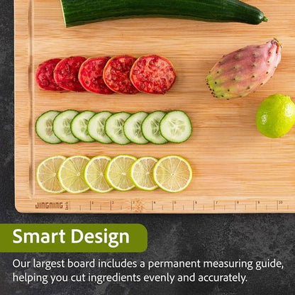 JINGNING Wooden Cutting Board Set of 3 - Anti-Cut Chopping Boards with Ruler | Small, Medium, Large