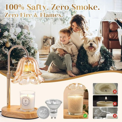 Flower Candle Warmer Lamp with Timer - Dimmable Electric Candle Lamp, Birthday Gifts for Women Mom, House Warming Gifts New Home Decor, Adjustable Wax Wamer Light for Jar Candles