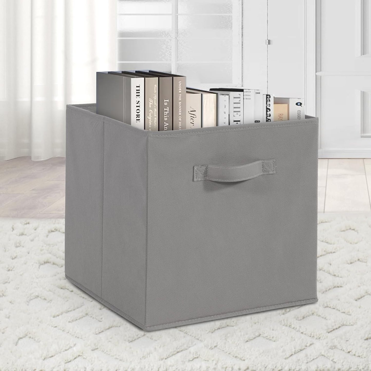Skiennix Storage Bins - Set of 4 Collapsible Fabric Cubes with Handles - Grey Closet Organizers