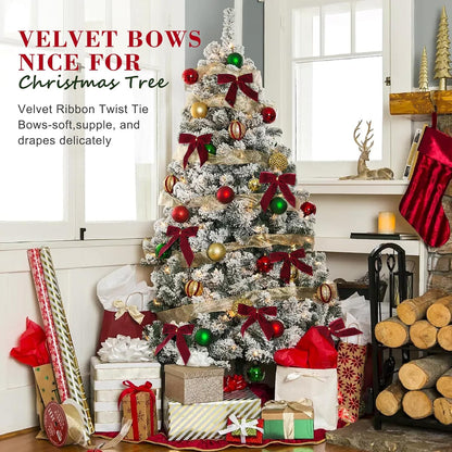 Utehilly Velvet Christmas Bows - 24 Pcs Burgundy Small Decorative Bows for Trees, Gifts & Crafts | 3.5 x 3.5 Inch