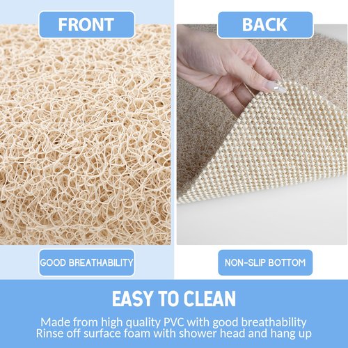 Hargiis Non Slip Bathtub Mat, Foot Scrubber Anti Slip Fast Drying Shower Mat for Tub, Floor,Bathroom, Home, Kitchen, Hotel, Beige, 24x16 Inches