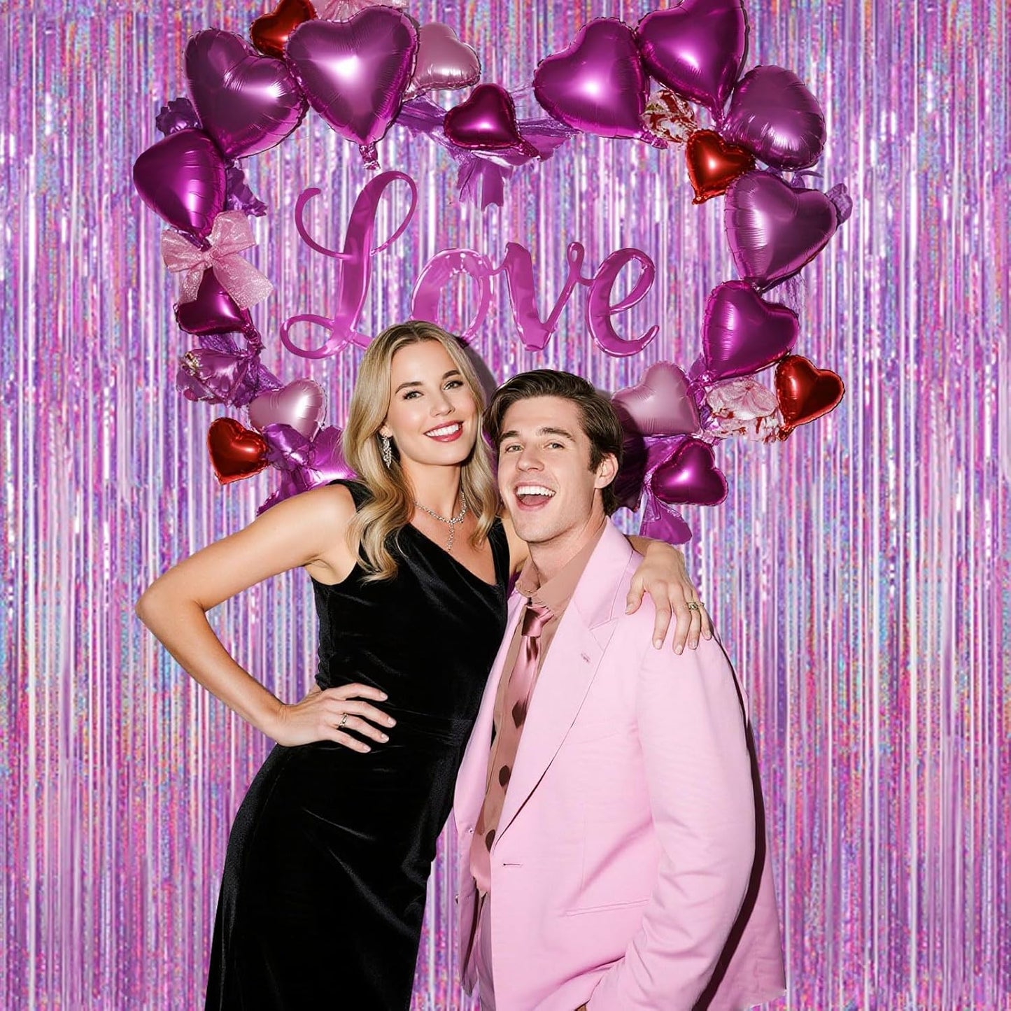 Shimmering Purplish Pink Foil Fringe Curtains - Tinsel Backdrop for Parties & Events | Perfect for Weddings, Baby Showers, Birthdays