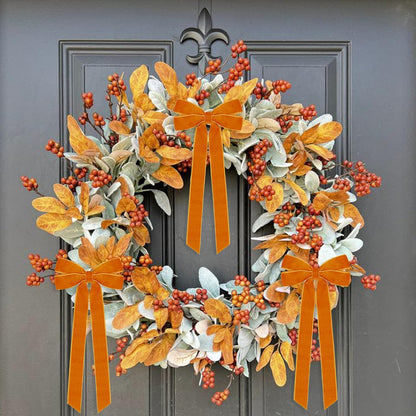 Skiennix 12Pcs Fall Velvet Ribbon Bows - 5in x 10in Orange Christmas Ornaments for Holiday Decor