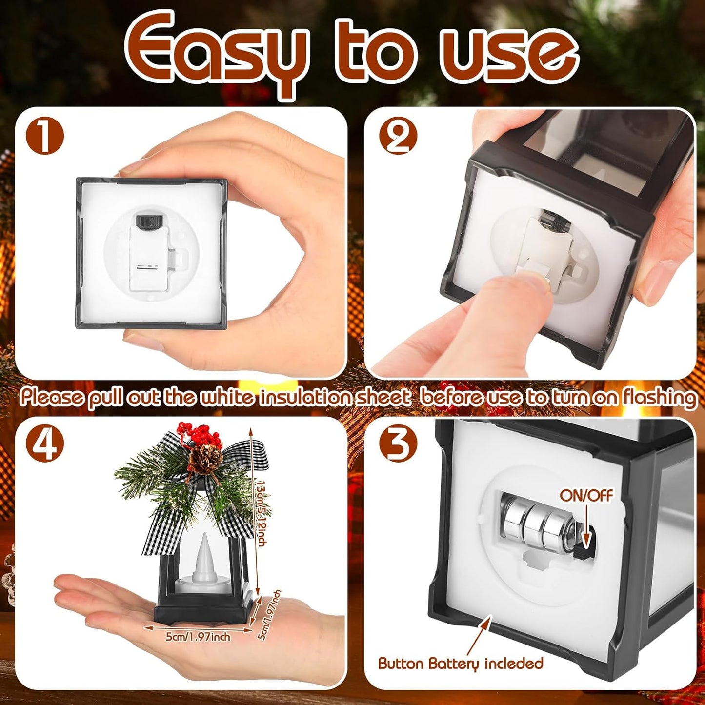 Regine Switzerland Set of 6 Christmas Mini Lanterns - Flickering LED Flameless Candle Decor | Black and White Bow