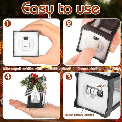 Regine Switzerland Set of 6 Christmas Mini Lanterns - Flickering LED Flameless Candle Decor | Black and White Bow