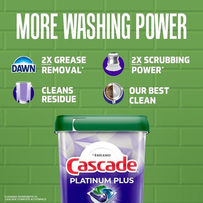 Cascade Platinum Plus Dishwasher Pods - Powerful Dish Detergent with Clean Lemon Scent | 62 Count