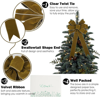 Regine Switzerland 13" Khaki Pre-Tied Velvet Bow - Rustic Wreath & Christmas Tree Decor, Perfect for Weddings & Parties