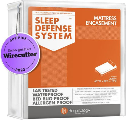 HOSPITOLOGY PRODUCTS Mattress Encasement - Hypoallergenic Bed Bug & Dust Mite Proof - Queen Size - Waterproof & Stretchable