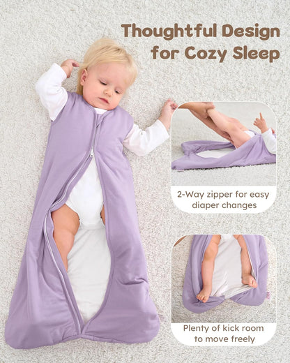Rayon Made from Bamboo Baby Sleep Sack | Soft 1.0 Tog Wearable Blanket for Infants 6-12 Months - Purple Butterfly (2 Pack)